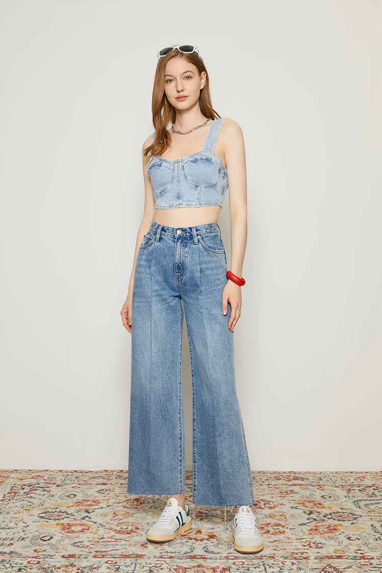CHILL Pleated Straight Ankle-Length Jeans Model HJ133 [Final Sale]