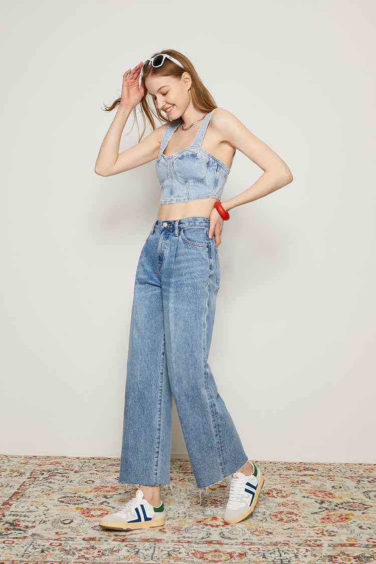 CHILL Pleated Straight Ankle-Length Jeans Model HJ133 [Final Sale]