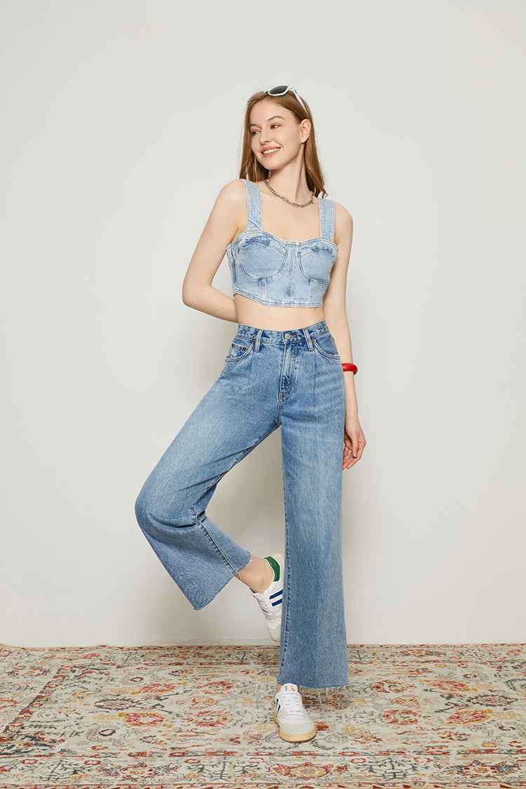 CHILL Pleated Straight Ankle-Length Jeans Model HJ133 [Final Sale]
