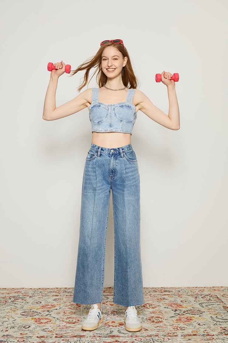 CHILL Pleated Straight Ankle-Length Jeans Model HJ133 [Final Sale]