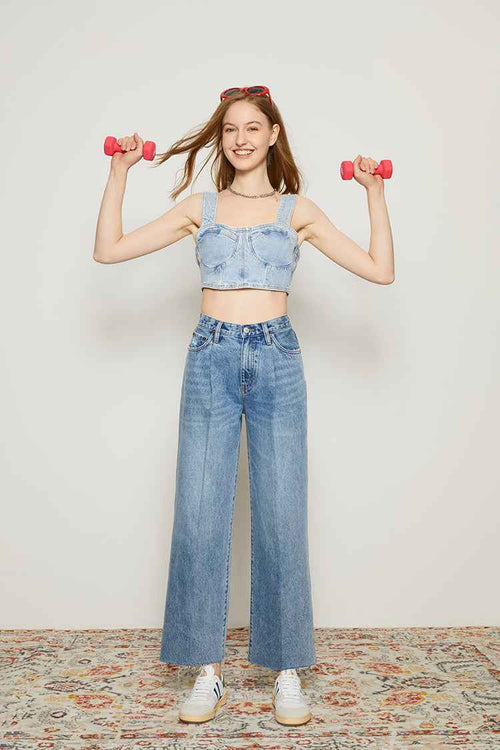 CHILL Pleated Straight Ankle-Length Jeans Model HJ133 [Final Sale]