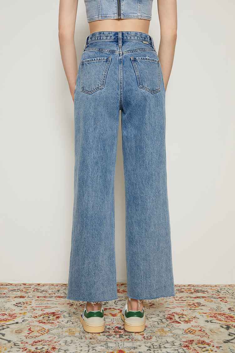 CHILL Pleated Straight Ankle-Length Jeans Model HJ133 [Final Sale]