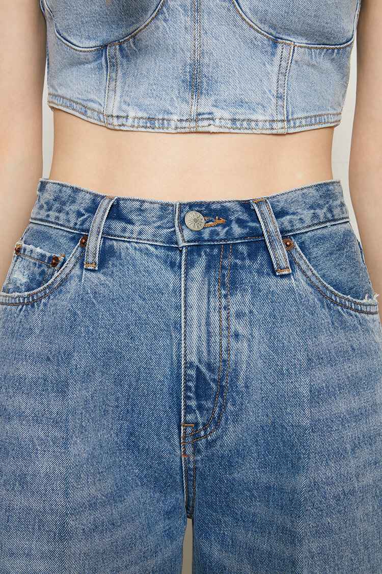 CHILL Pleated Straight Ankle-Length Jeans Model HJ133 [Final Sale]