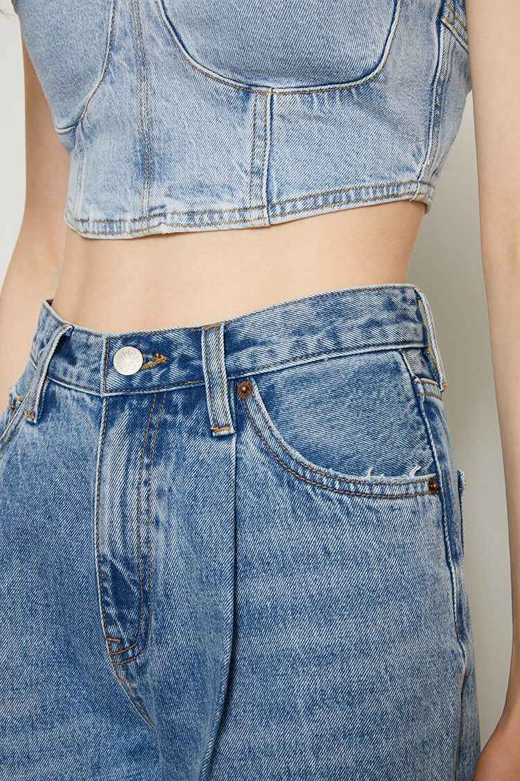 CHILL Pleated Straight Ankle-Length Jeans Model HJ133 [Final Sale]