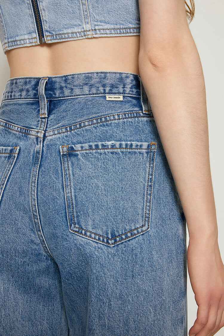 CHILL Pleated Straight Ankle-Length Jeans Model HJ133 [Final Sale]