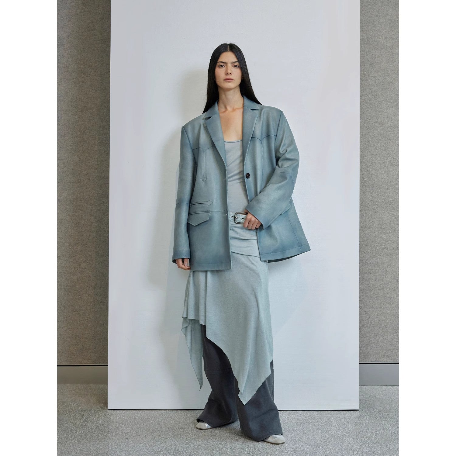 “Nostalgic Denim” Custom-Dyed Washed Goat Leather Blazer for Women and Men