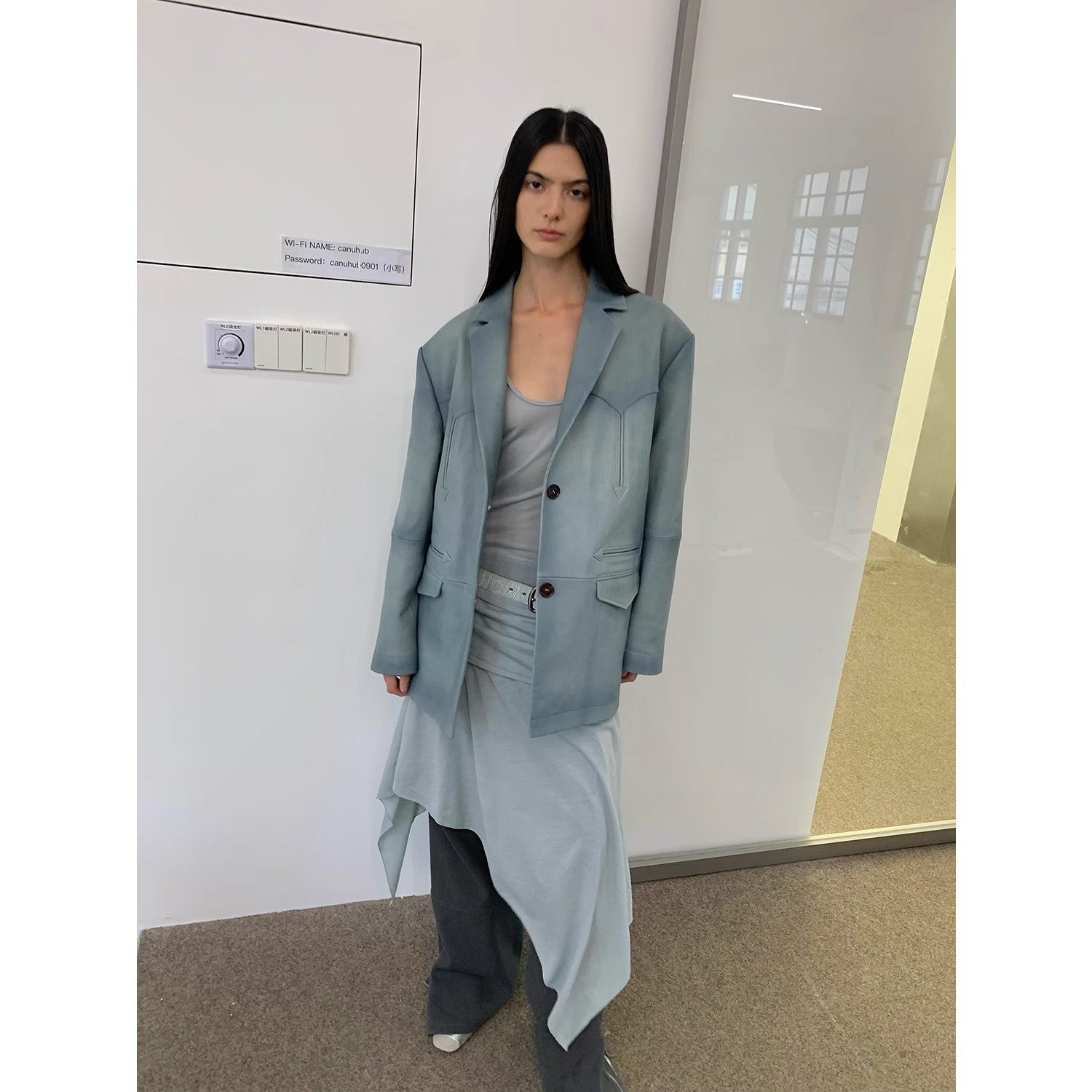 “Nostalgic Denim” Custom-Dyed Washed Goat Leather Blazer for Women and Men