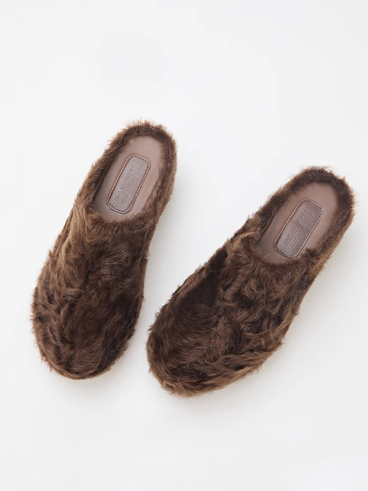 FF × JW fur-lined slip-on platform slides in cocoa brown