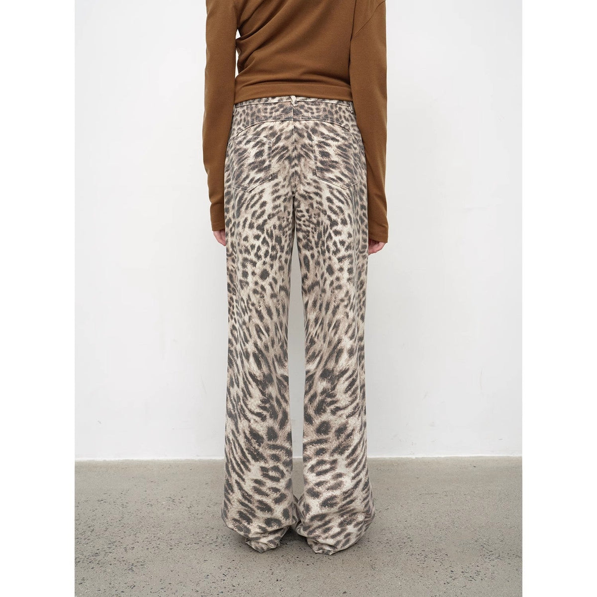 "Wild Roar" Leopard Print Washed Straight-Leg Bootcut Jeans