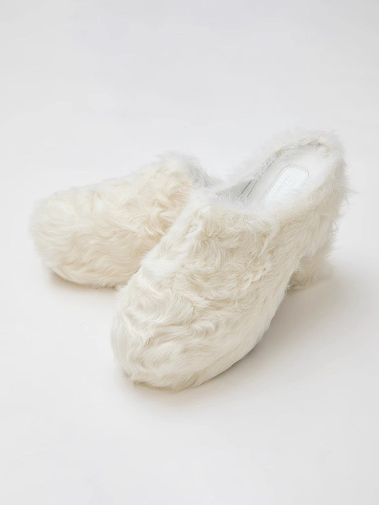 FF × JW fur-lined slip-on platform slides in milky white