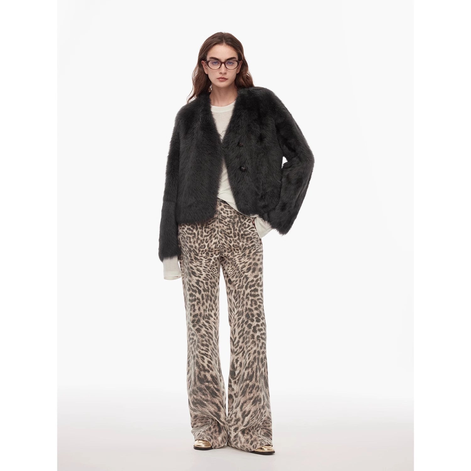 “Wild Roar” Leopard Print Washed Straight-Leg Bootcut Jeans for Fashion-Forward Women and Men
