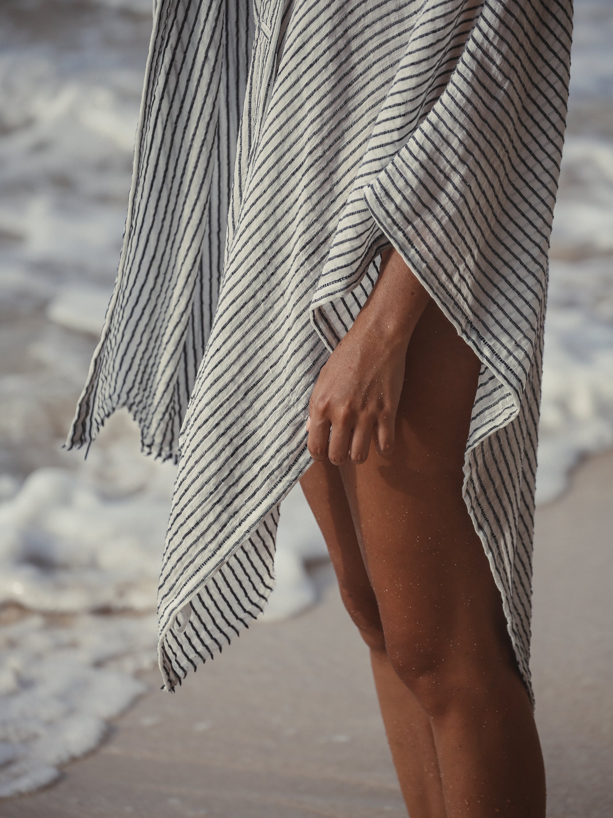 Ava Kimono in Black Stripes – Hand-Loomed Turkish Cotton Beach Kaftan