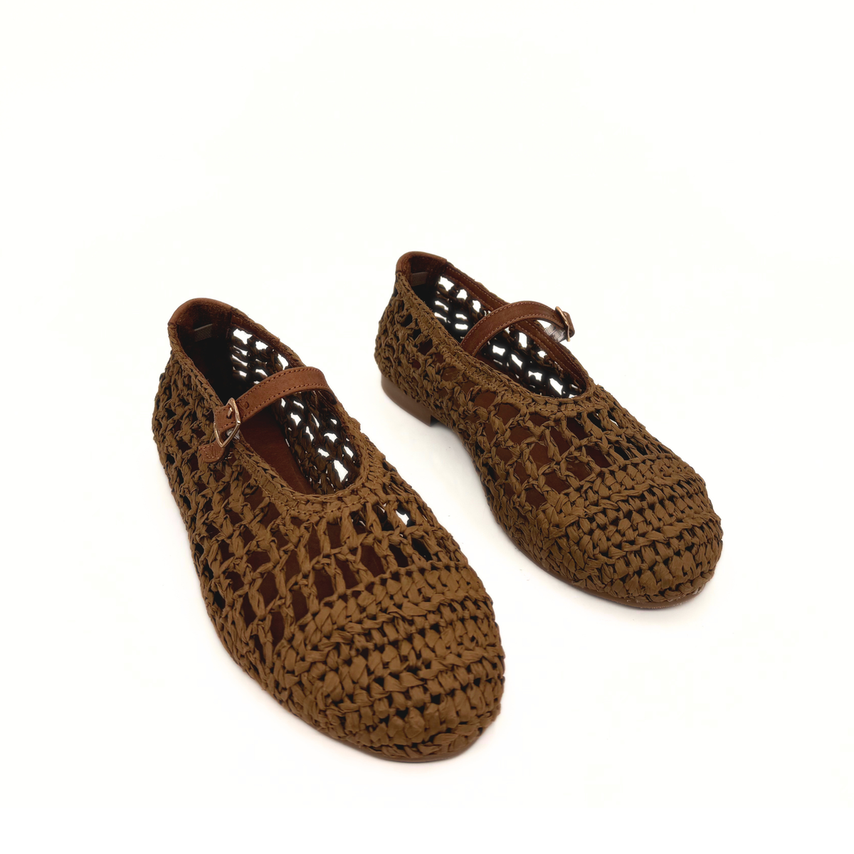 Elaina Raffia Mary Janes in tan — pair, angled view