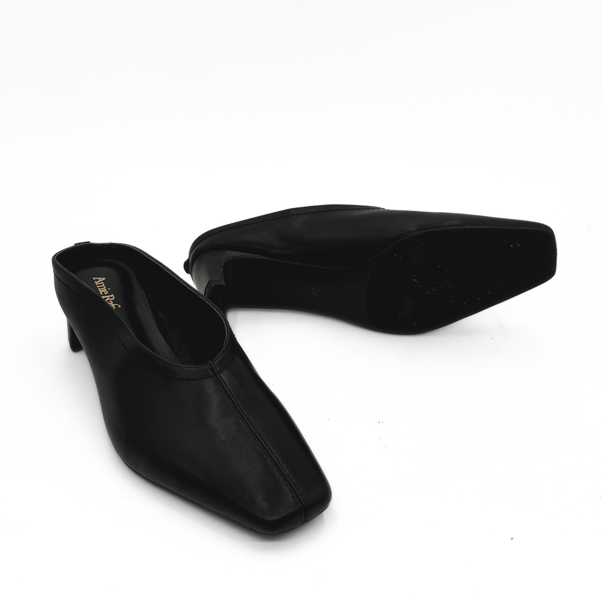 Junie Heeled Leather Mule - Black