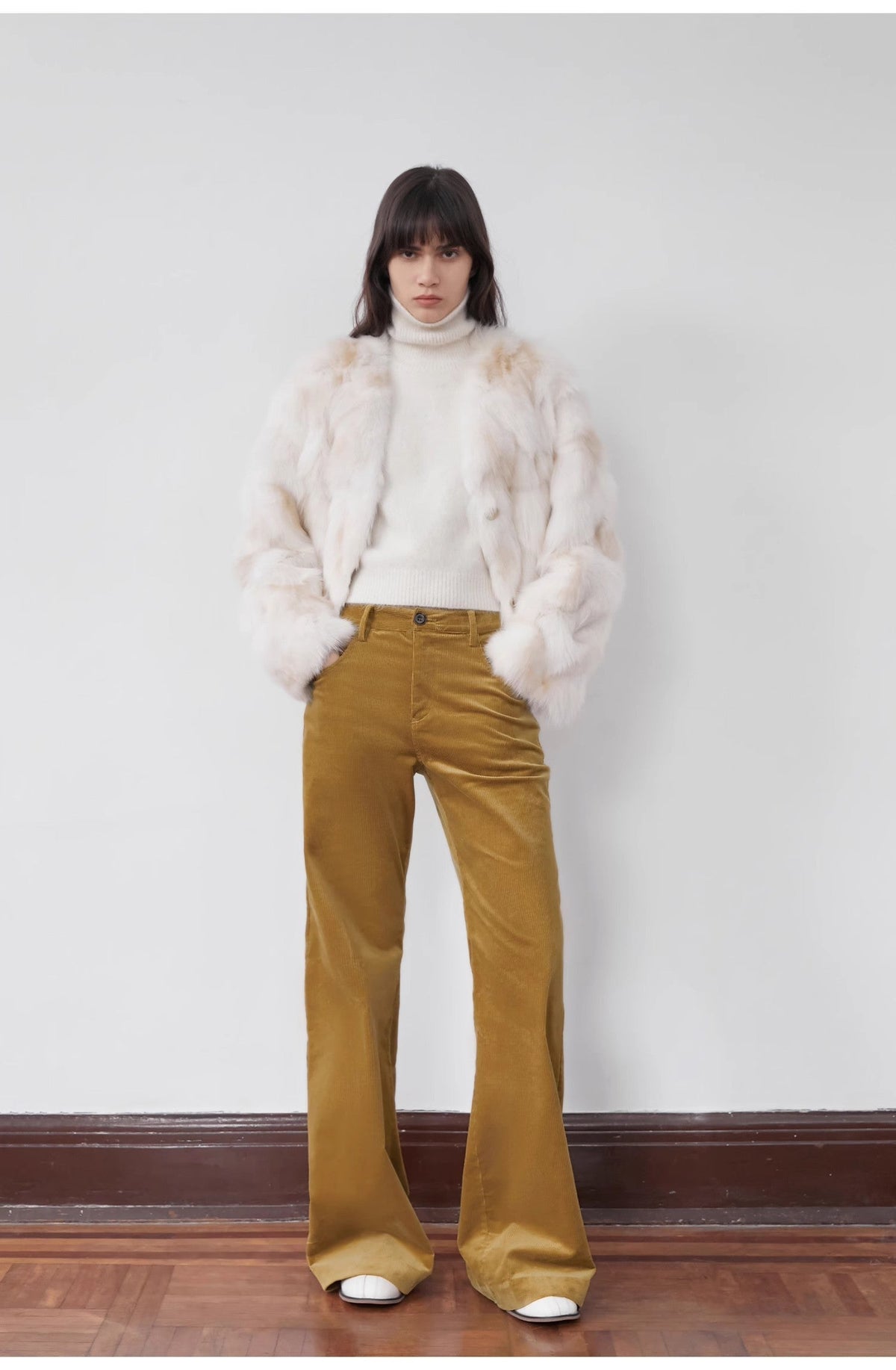 "Seaside Café" Low-Waist Flared Corduroy Pants