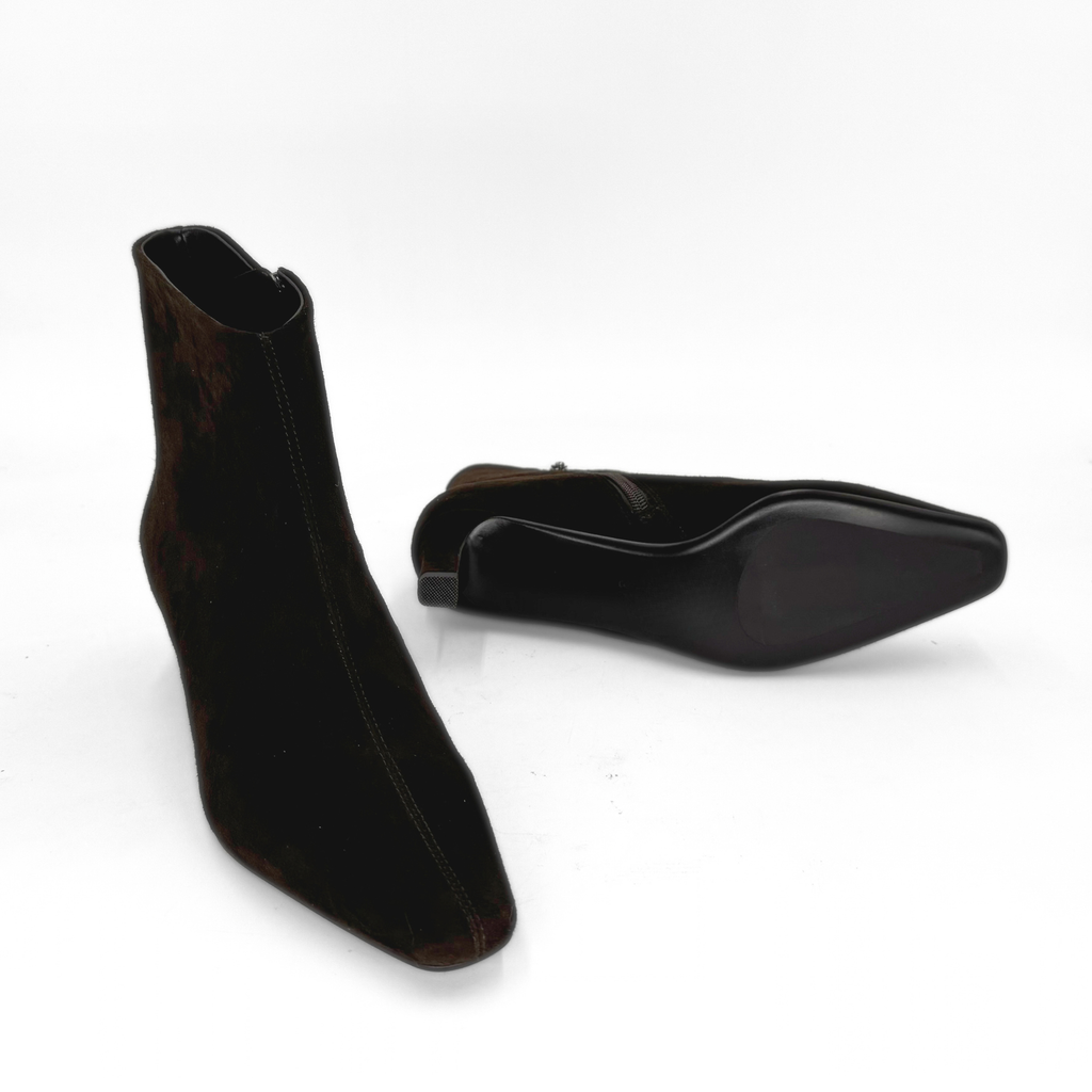 Tess Kitten Heel Booties - Brown Suede