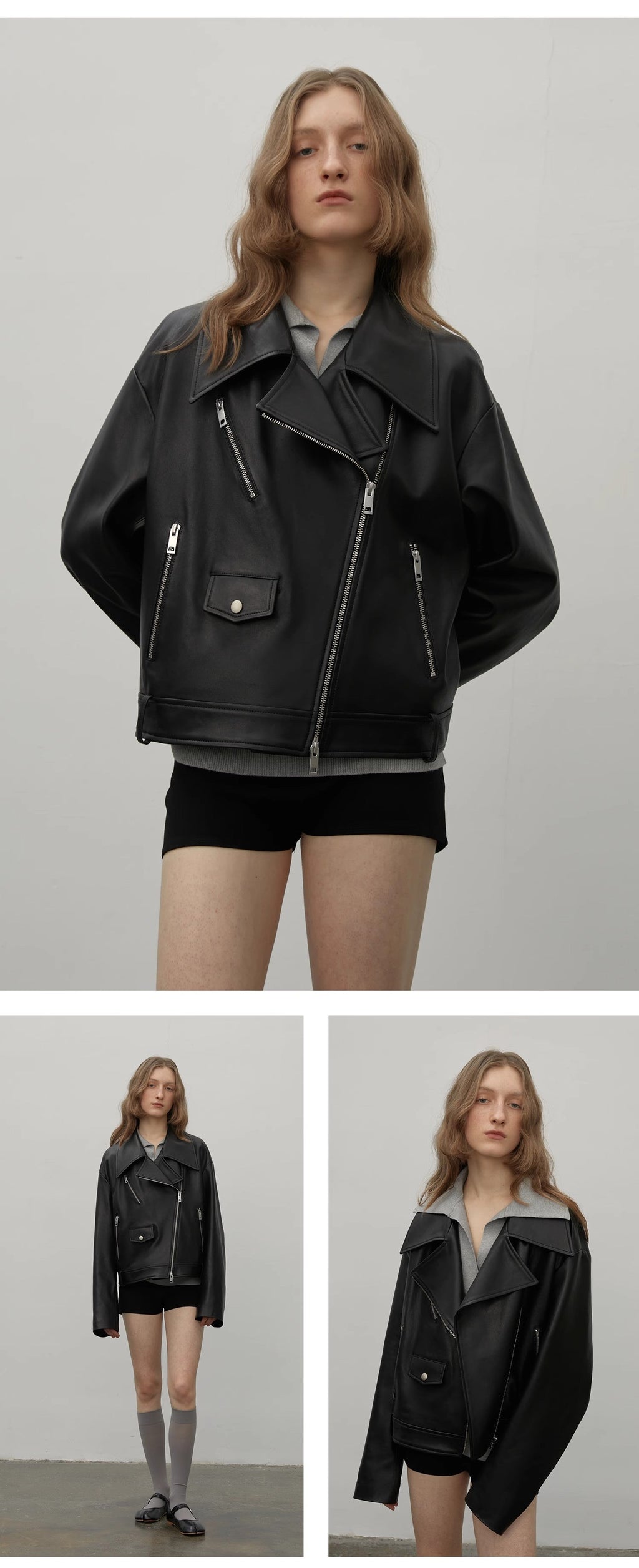 “Retro Film” High-Street Motorcycle Sheep Leather Jacket – Loose Fit, Drop Shoulders