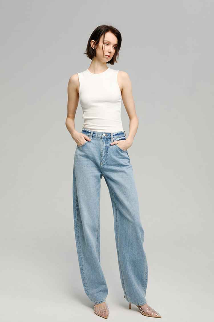 Moon Curve Jeans Model HJ031 - High-Rise, Relaxed Wide-Leg Denim for Women and Men