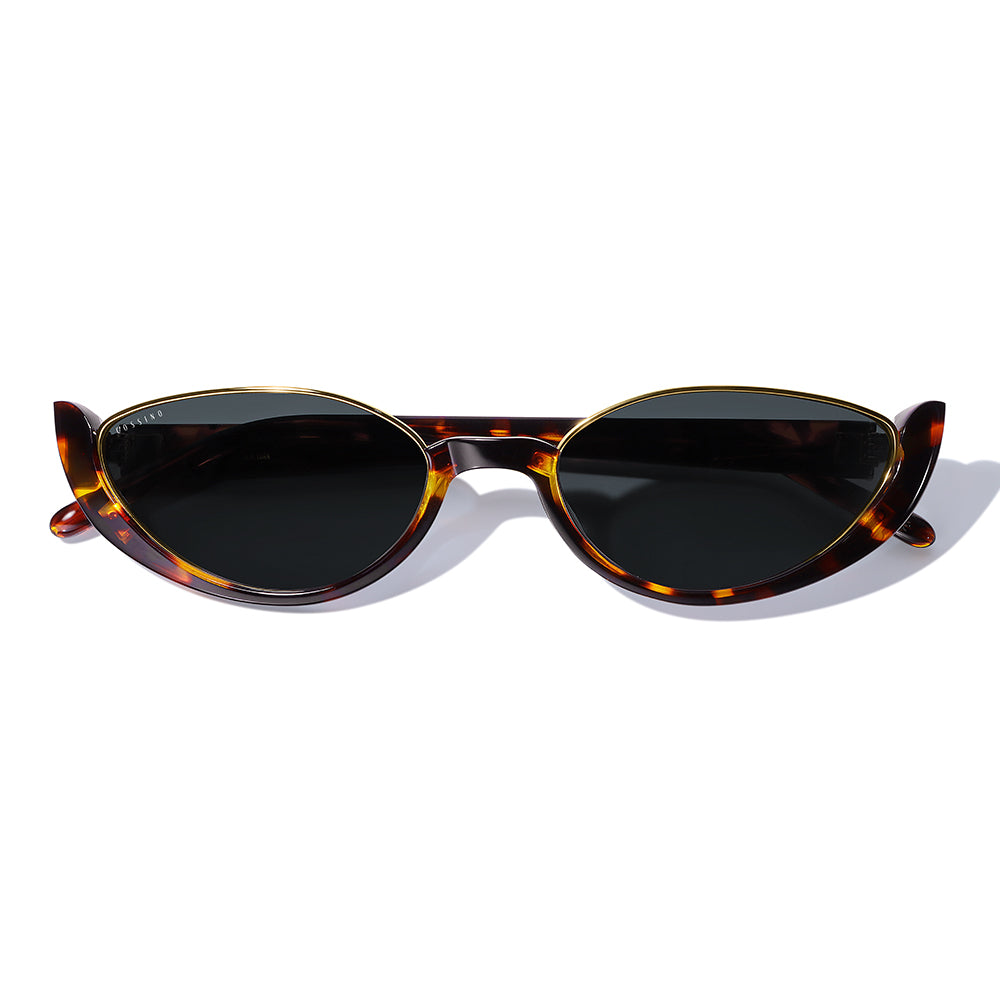 Cossino Monaco Amor Acetate Cat-Eye Sunglasses – Black Frame with Gold Accents, UV400 Italian Mazzucchelli Acetate