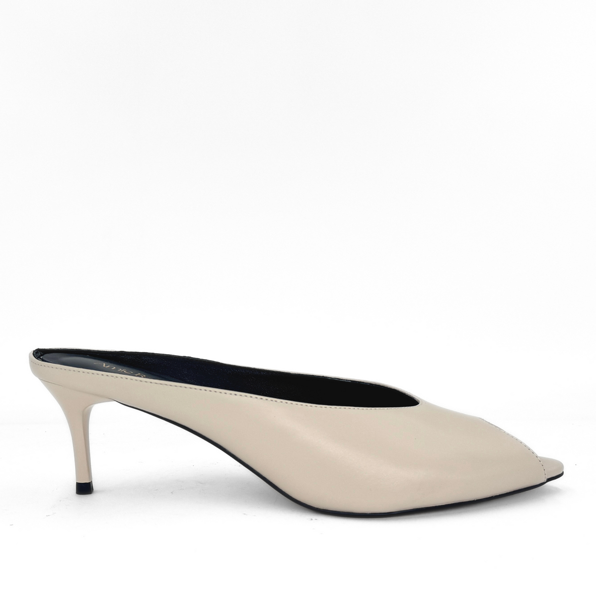 Audrey II Peeptoe Leather Mule in bone — side view