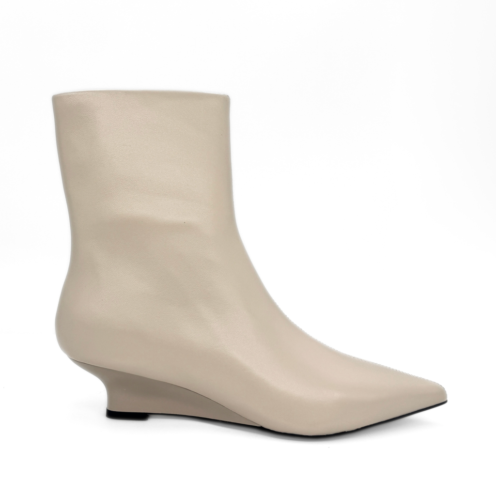Jody Leather Wedge Boots in bone — side view