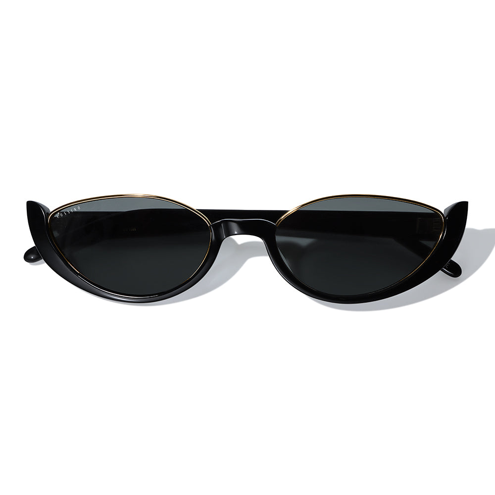 Cossino Monaco Amor Acetate Cat-Eye Sunglasses – Black Frame with Gold Details, UV400 Nylon Lenses