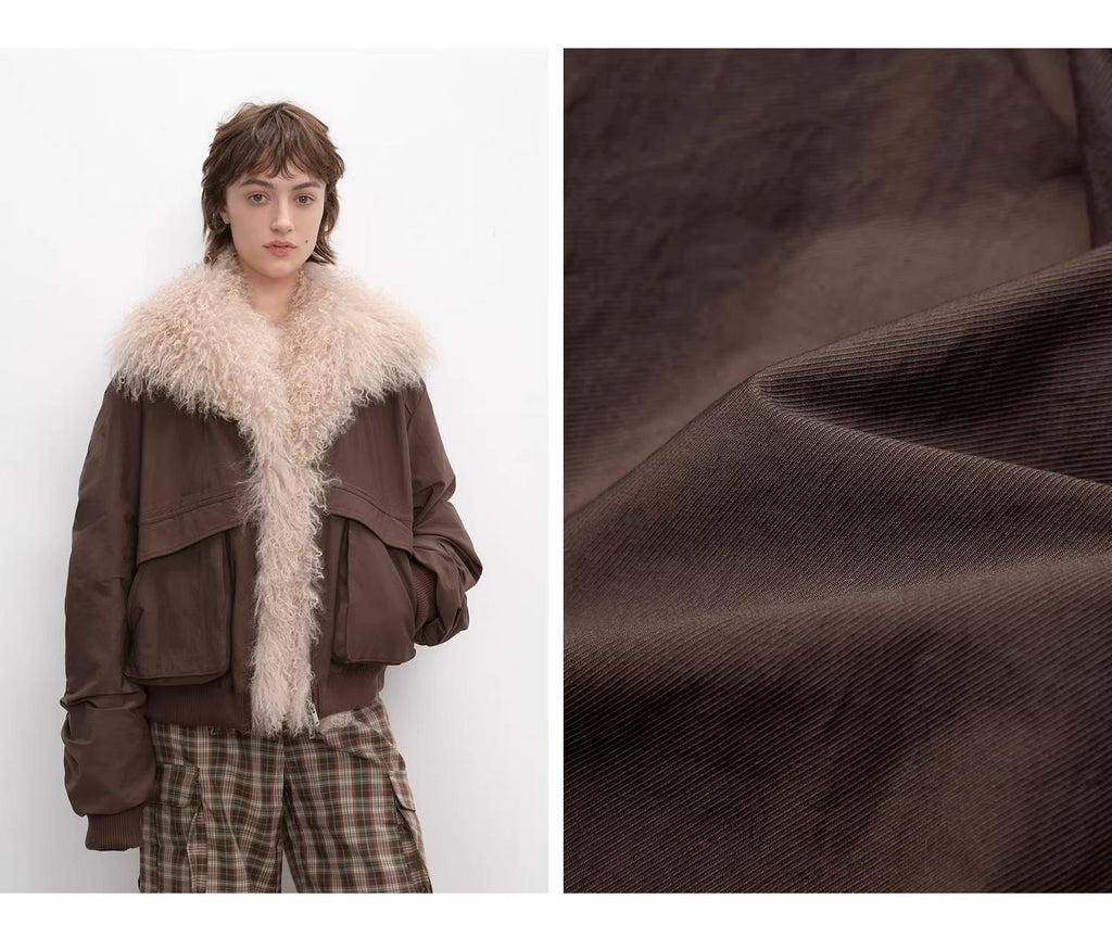 "Winter Is Coming" Short Down Parka with Detachable Wool Collar - Khaki
