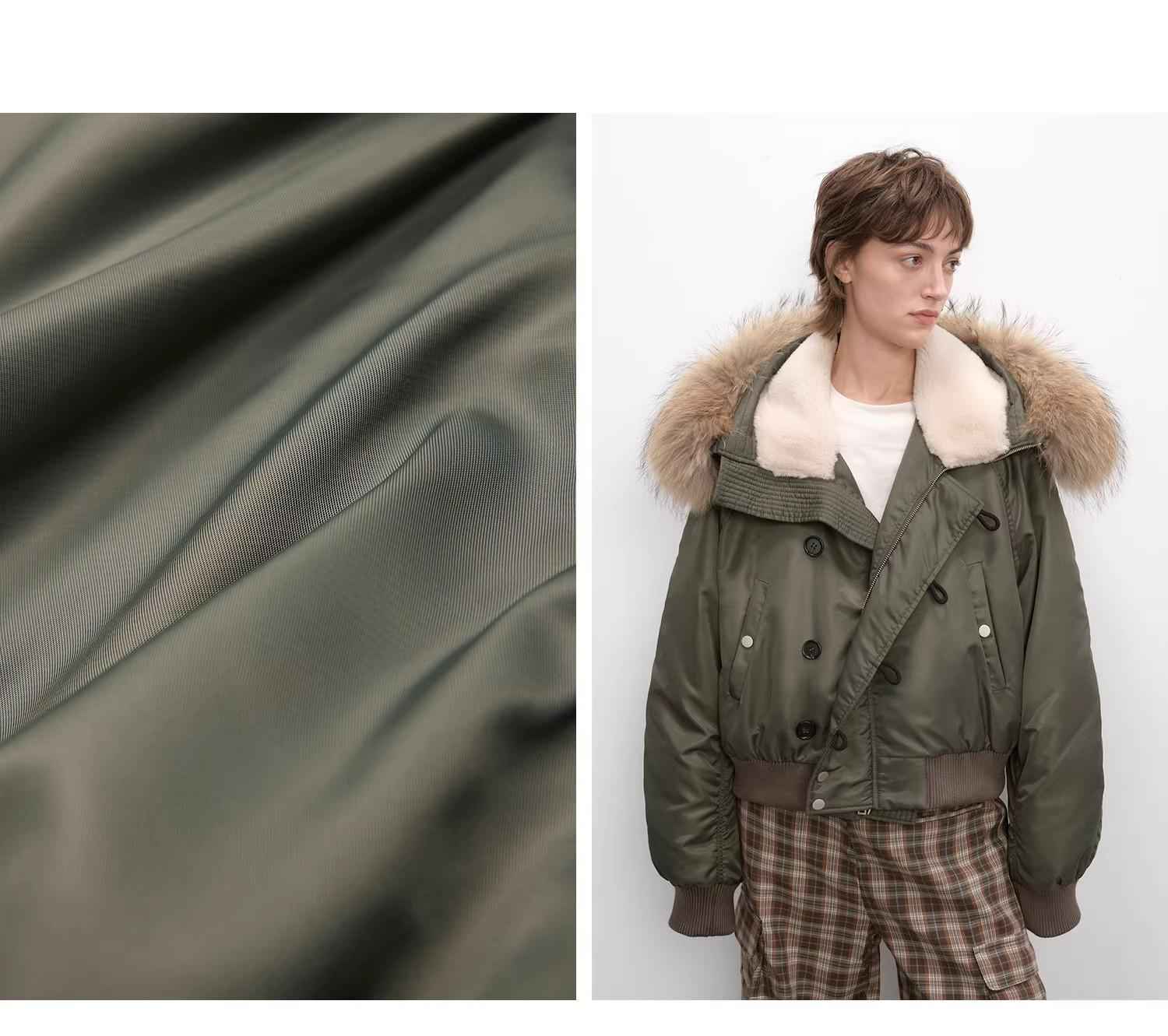Raccoon Fur Collar Down Bomber Jacket with Detachable Hood and Waterproof Shell