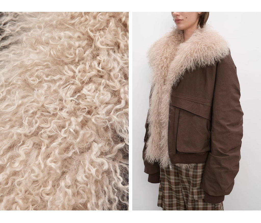 "Winter Is Coming" Short Down Parka with Detachable Wool Collar - Khaki
