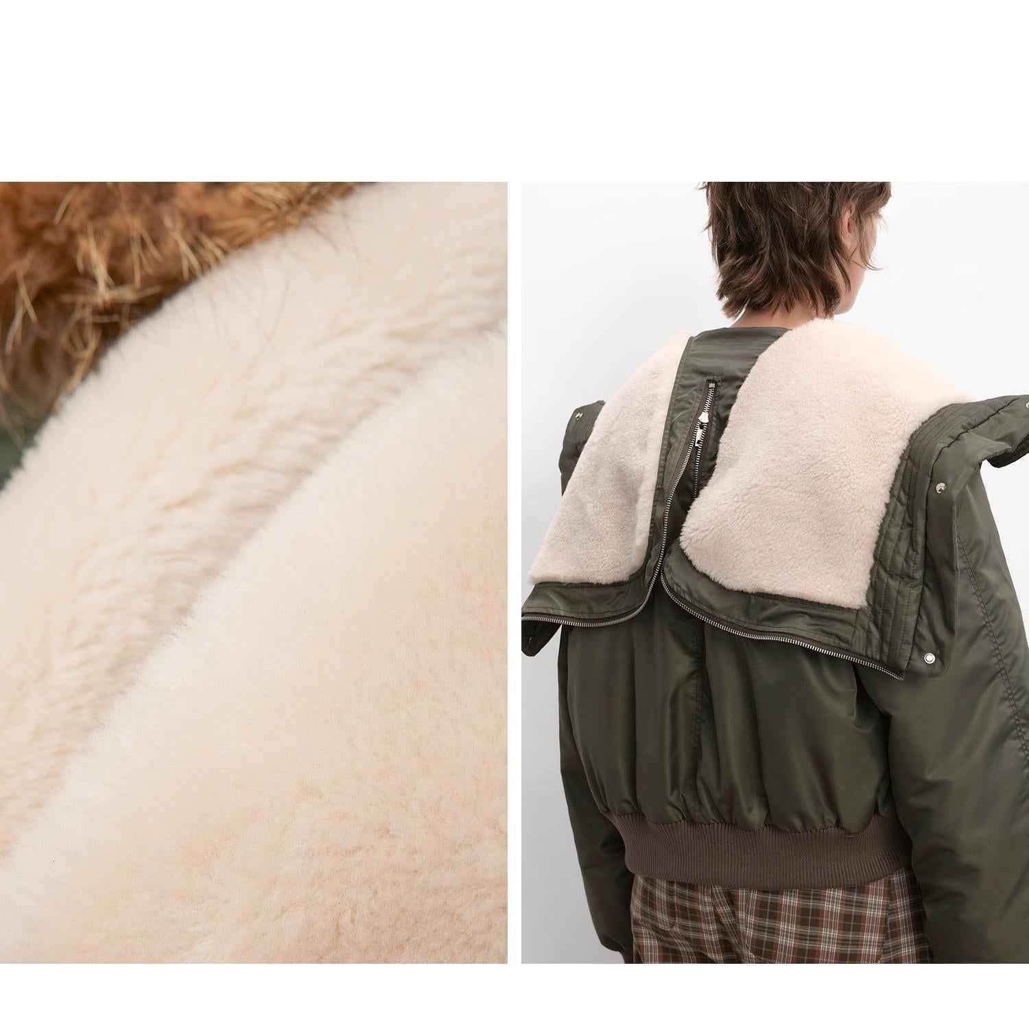 Raccoon Fur Collar Down Bomber Jacket with Detachable Hood and Waterproof Shell