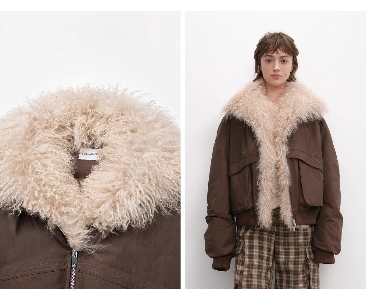 "Winter Is Coming" Short Down Parka with Detachable Wool Collar - Khaki