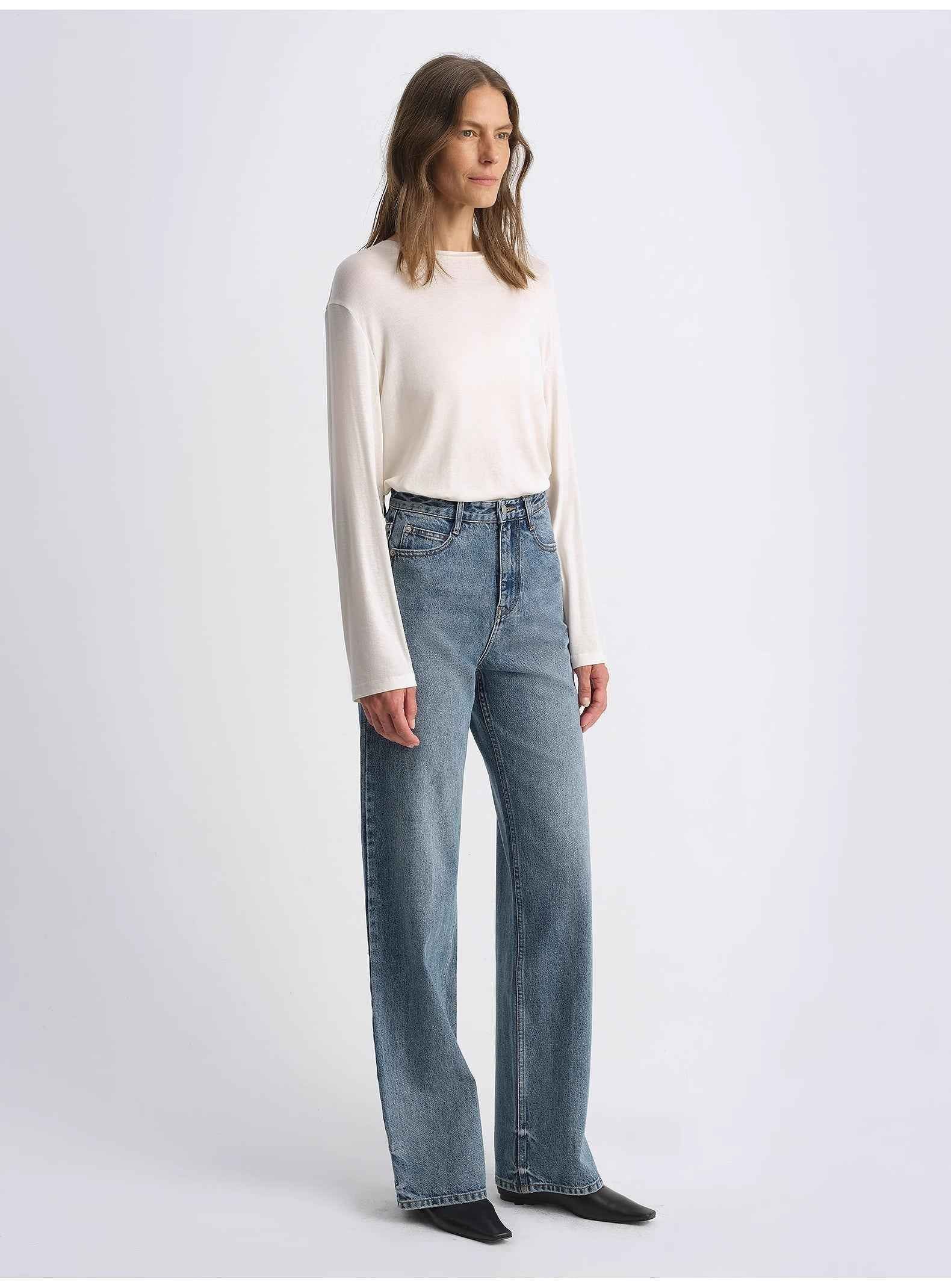 Classic Retro Crafted Washed Organic Cotton Retro Straight Slim Jeans