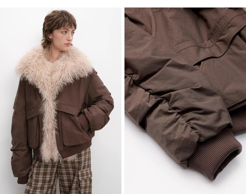 "Winter Is Coming" Short Down Parka with Detachable Wool Collar - Khaki