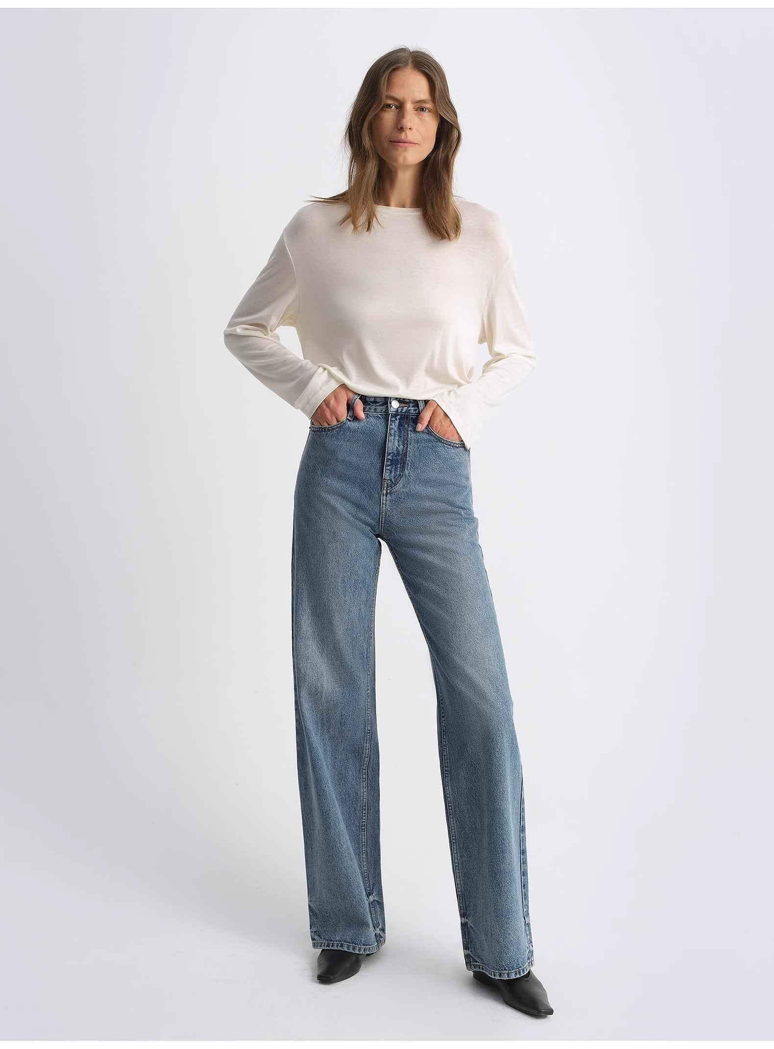 Classic Retro Crafted Washed Organic Cotton Retro Straight Slim Jeans