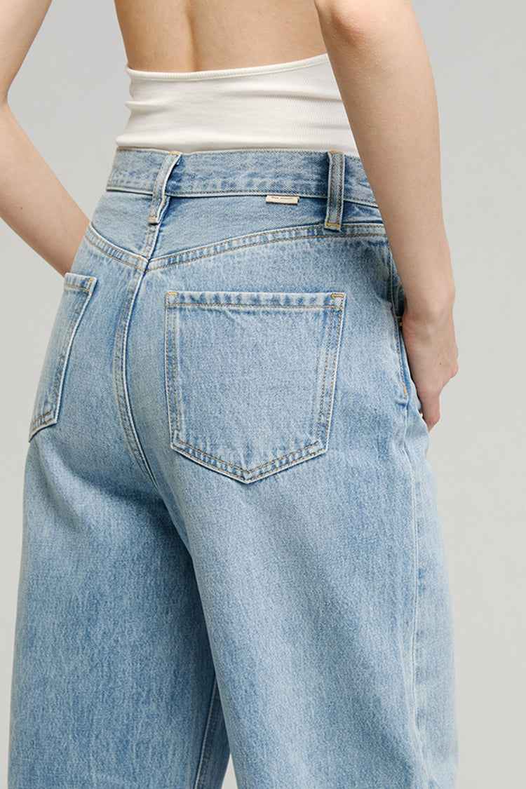 Moon Curve Jeans Model HJ031 - High-Rise, Relaxed Wide-Leg Denim for Women and Men