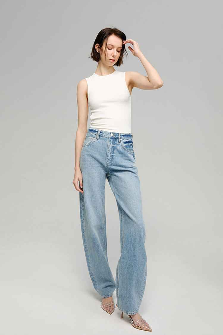Moon Curve Jeans Model HJ031 - High-Rise, Relaxed Wide-Leg Denim for Women and Men