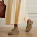 Toni Suede Clogs in taupe — styled on model