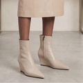 Jody Leather Wedge Boots in bone — styled on model