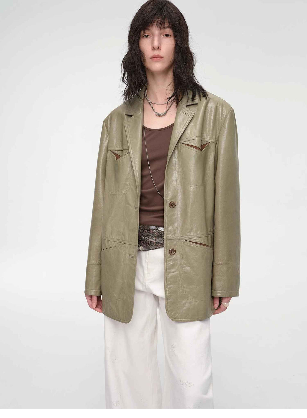 "Windsor Past" Wide-Shoulder Waxed Leather Suit Jacket