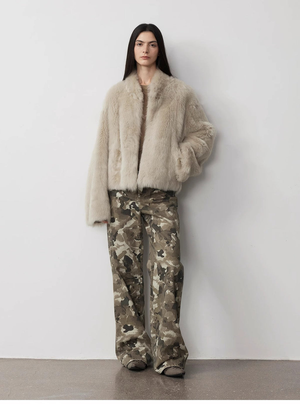 “Camouflage Charm” Washed Camouflage Print Loose Straight-Leg Denim Jeans