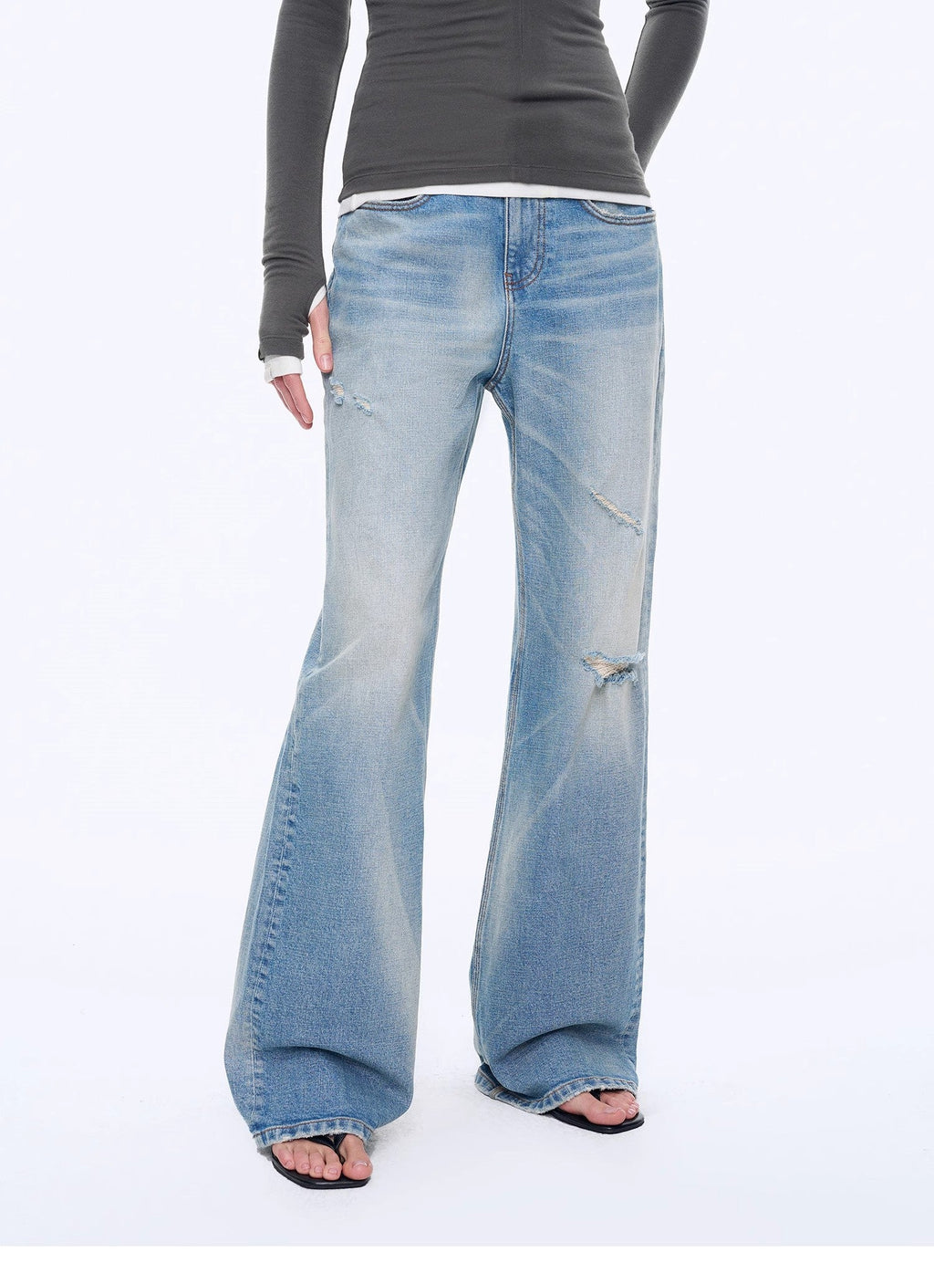 Custom Title — "West City Rhythm" Handmade Whisker Washed Flared Jeans Spring