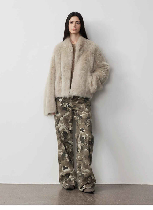"Camouflage Charm" Washed Camo Loose Straight-Leg Jeans