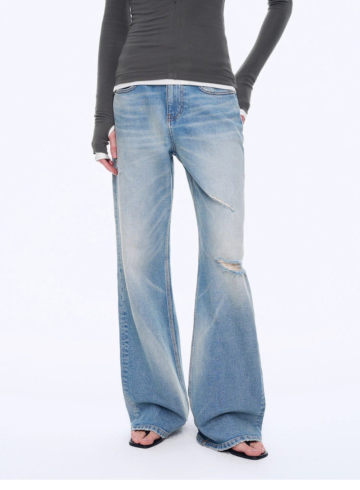 Custom Title — "West City Rhythm" Handmade Whisker Washed Flared Jeans Spring