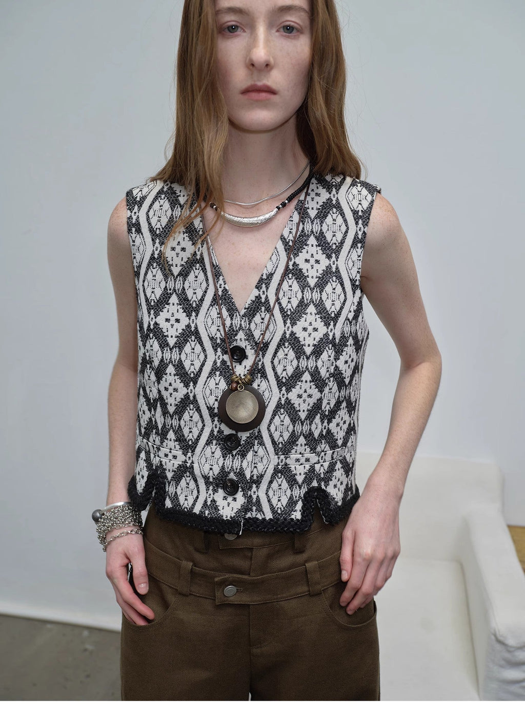"Venice" Italian Jacquard V-Neck Vest