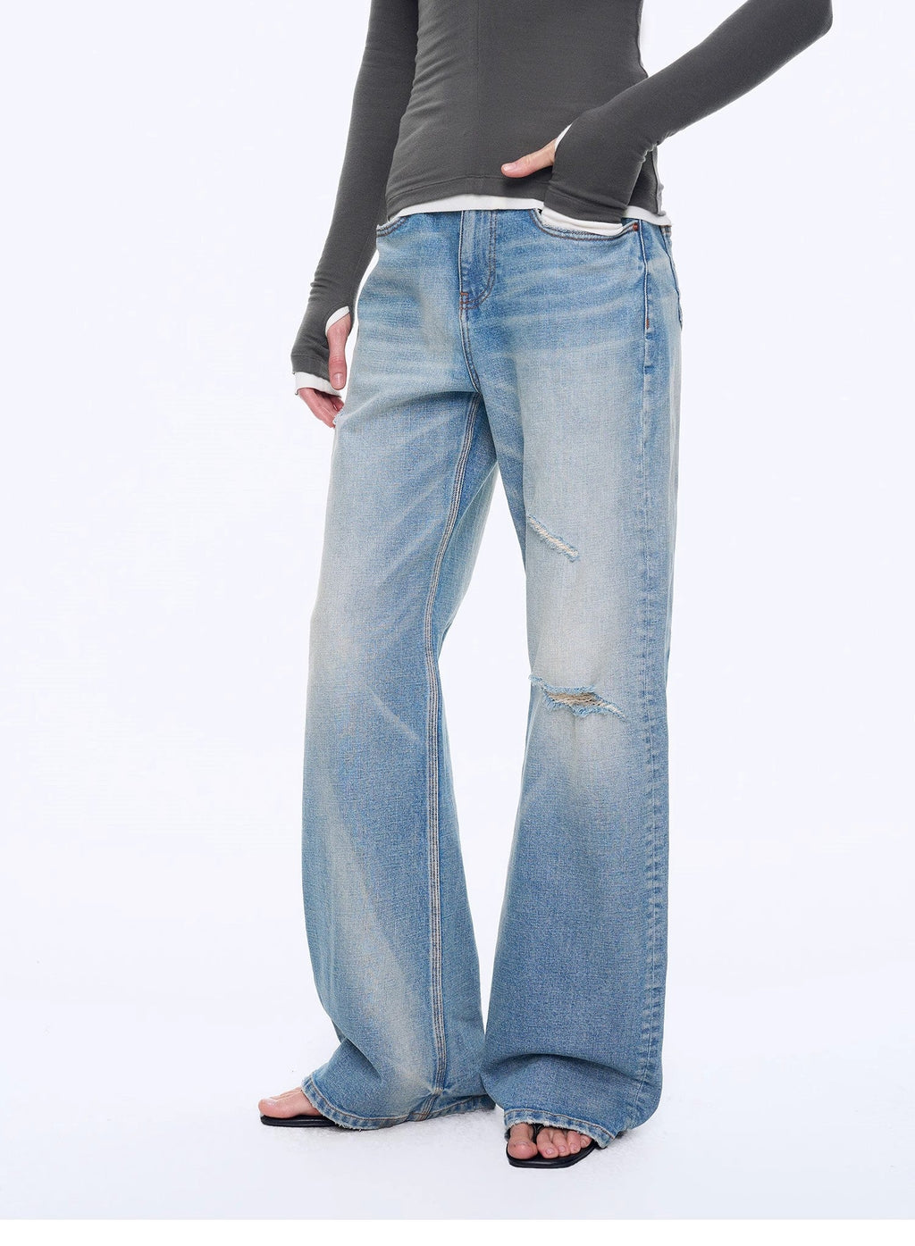 Custom Title — "West City Rhythm" Handmade Whisker Washed Flared Jeans Spring