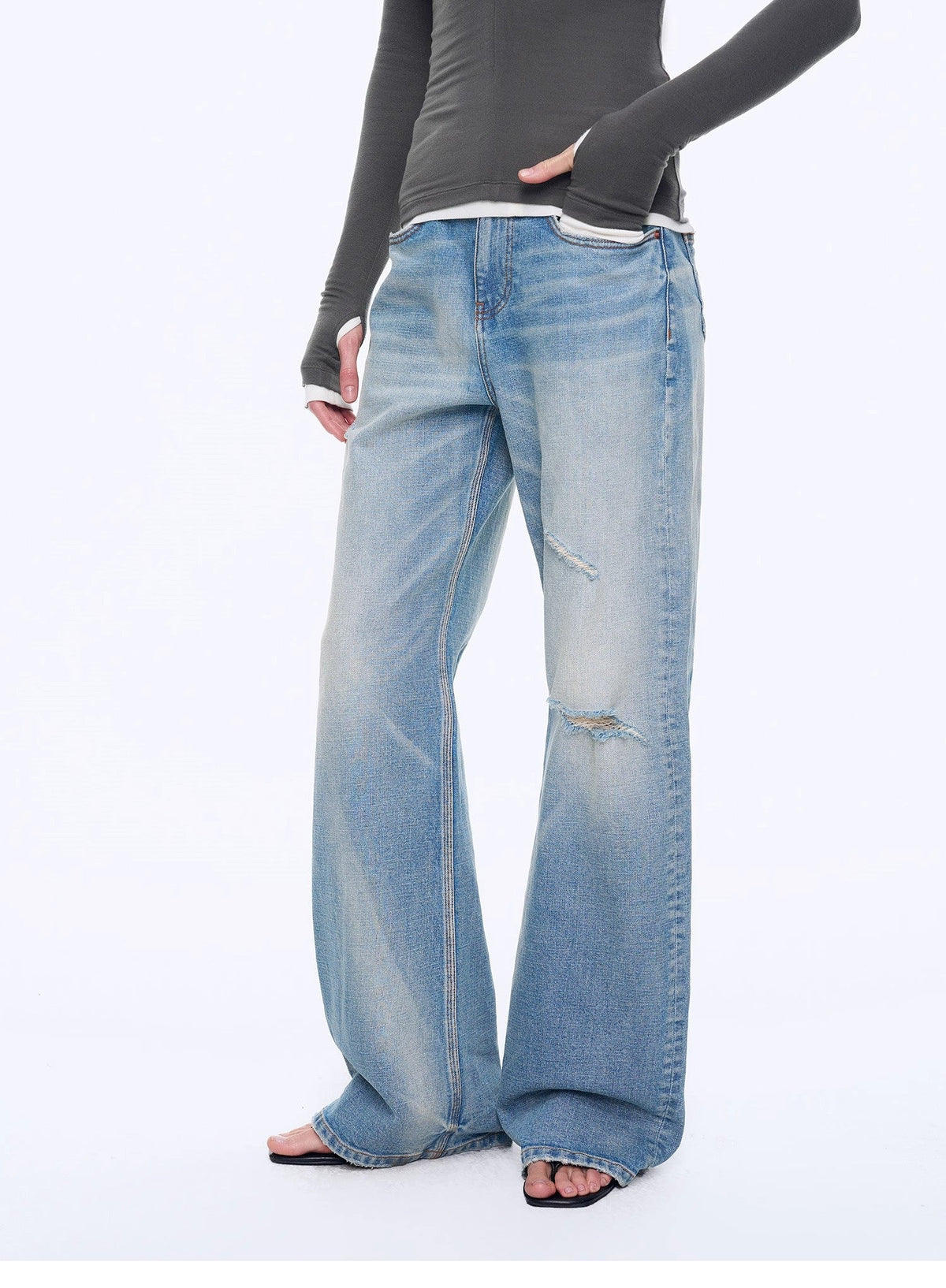 Custom Title — "West City Rhythm" Handmade Whisker Washed Flared Jeans Spring