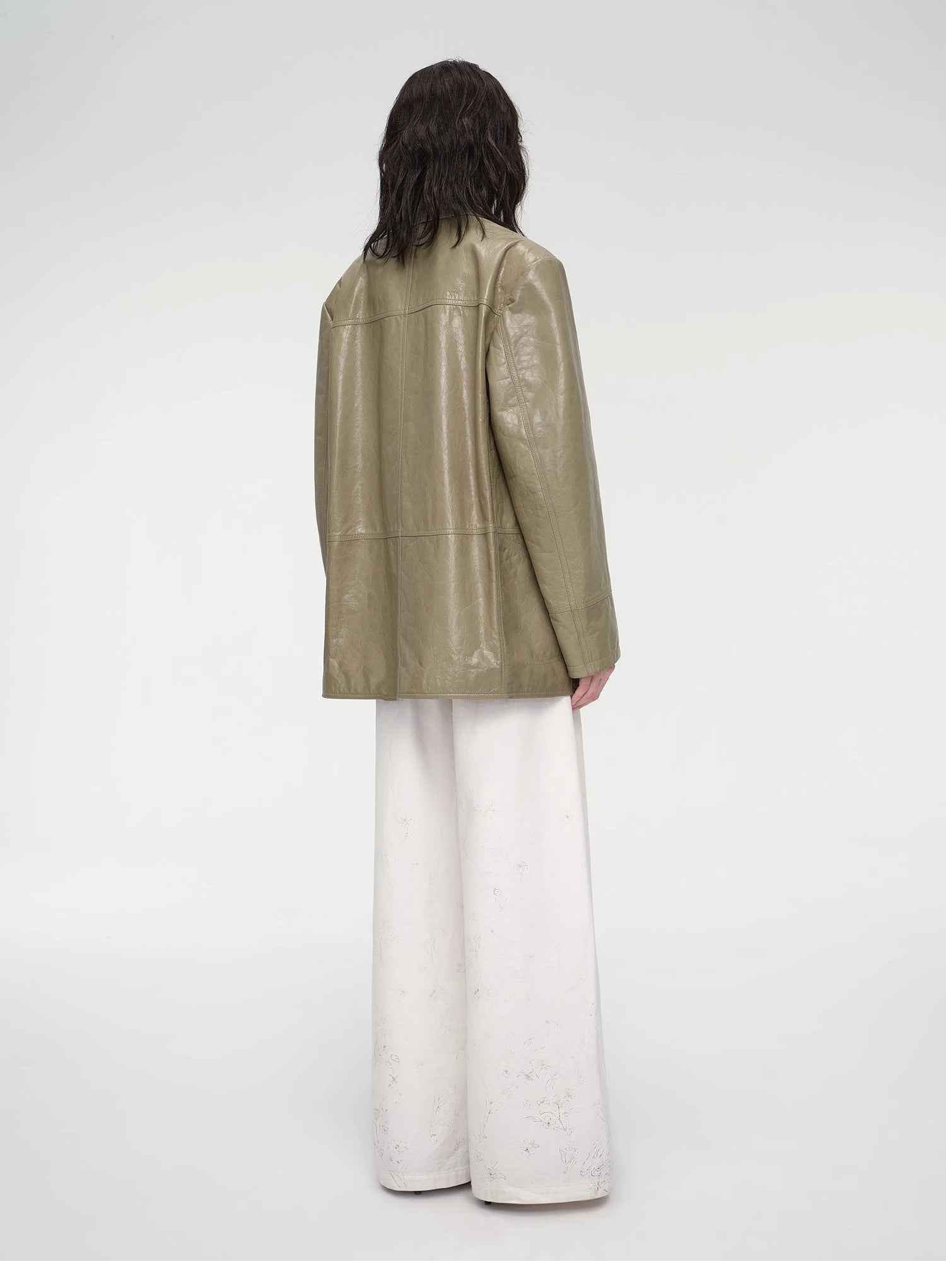 "Windsor Past" Wide-Shoulder Waxed Leather Suit Jacket