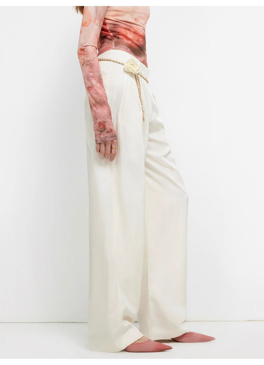 "Relaxed Old Money" Draped Acetate Linen Single-Pleat Wide-Leg Pants