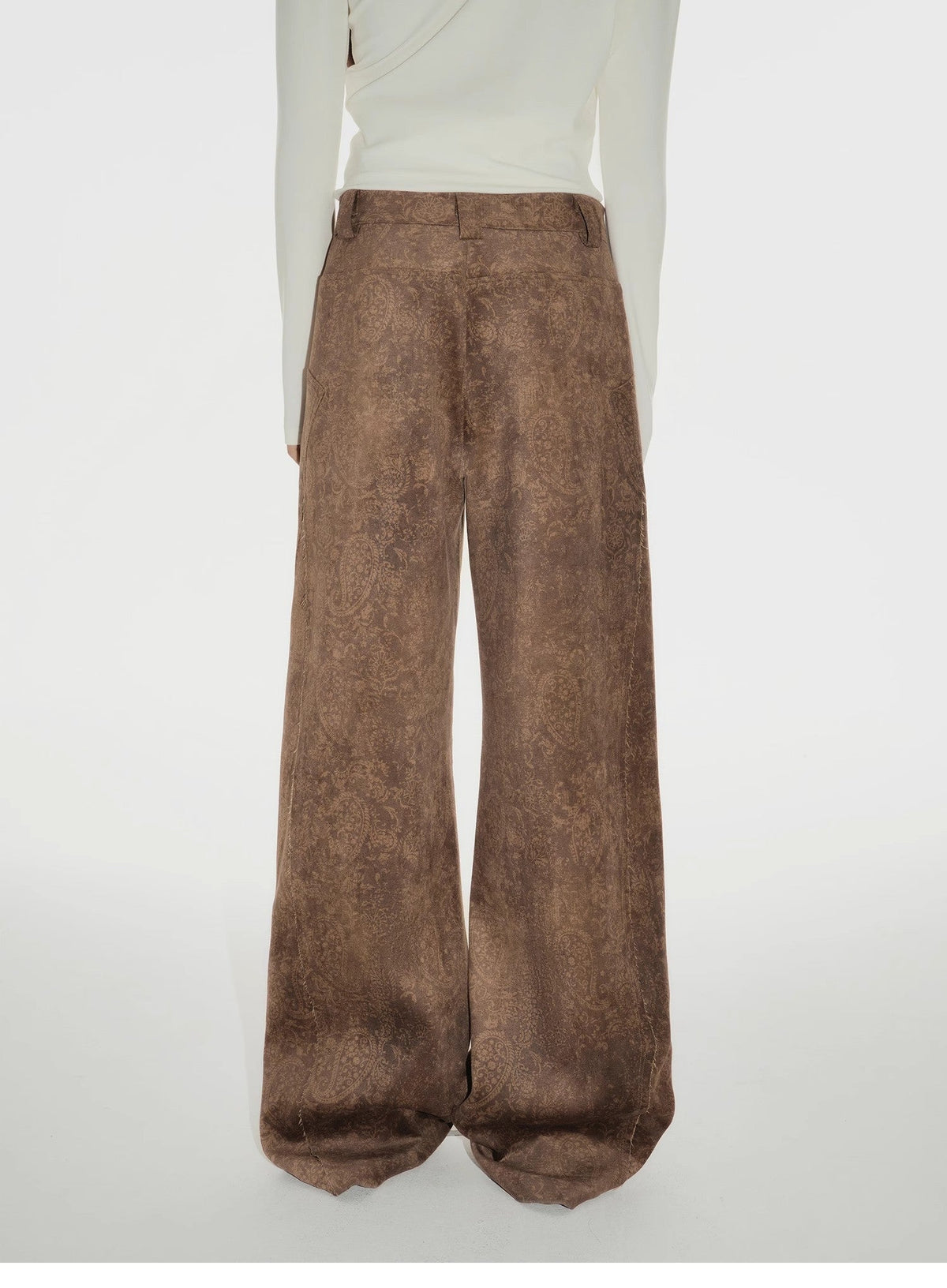 Custom Title — "Vintage Walk" Retro Chenille Suede Mid-Rise Paisley Print Pants