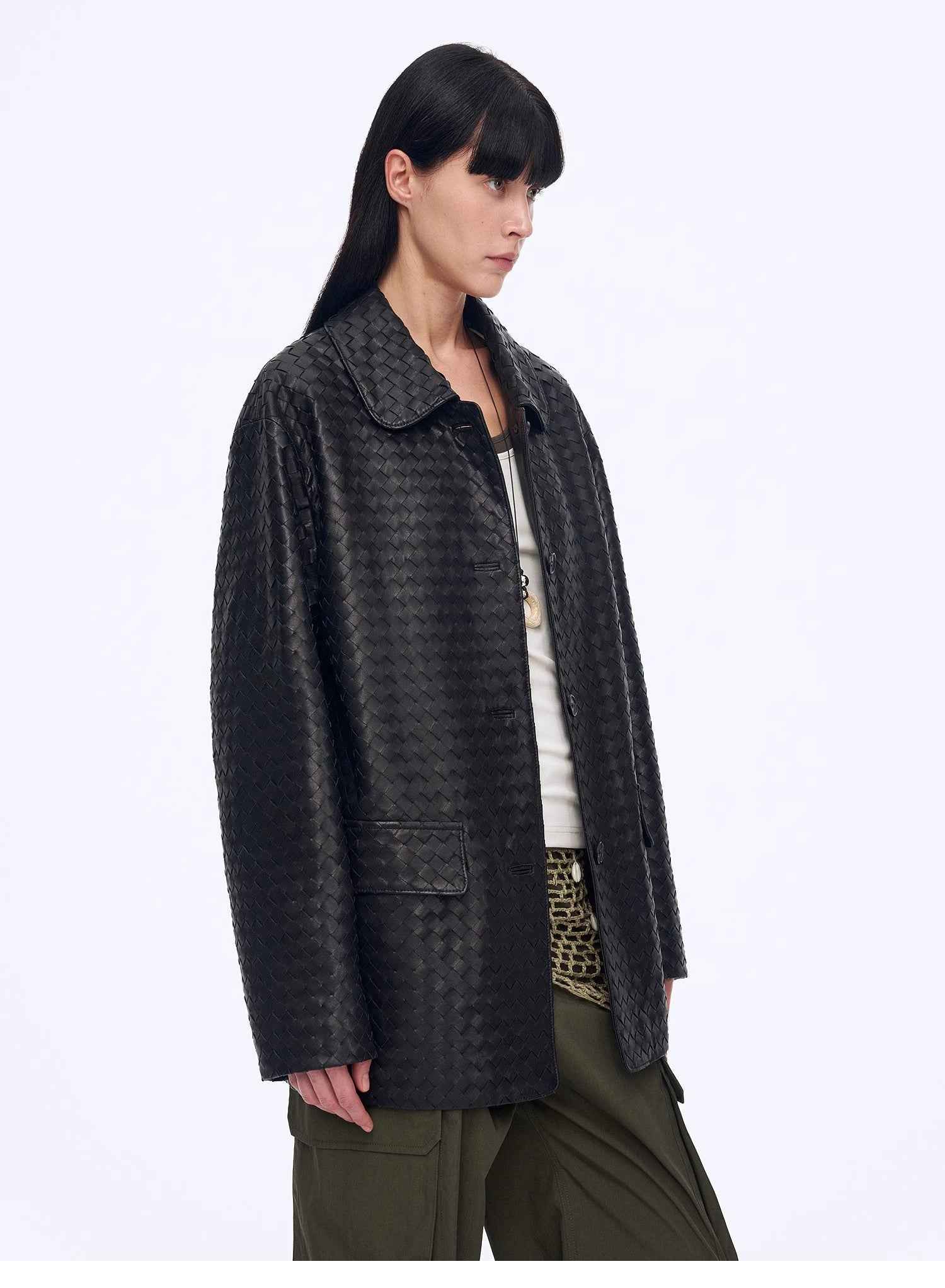 "Rembrandt Night" Spring Woven Leather Jacket Made from Imported New Zealand Lambskin